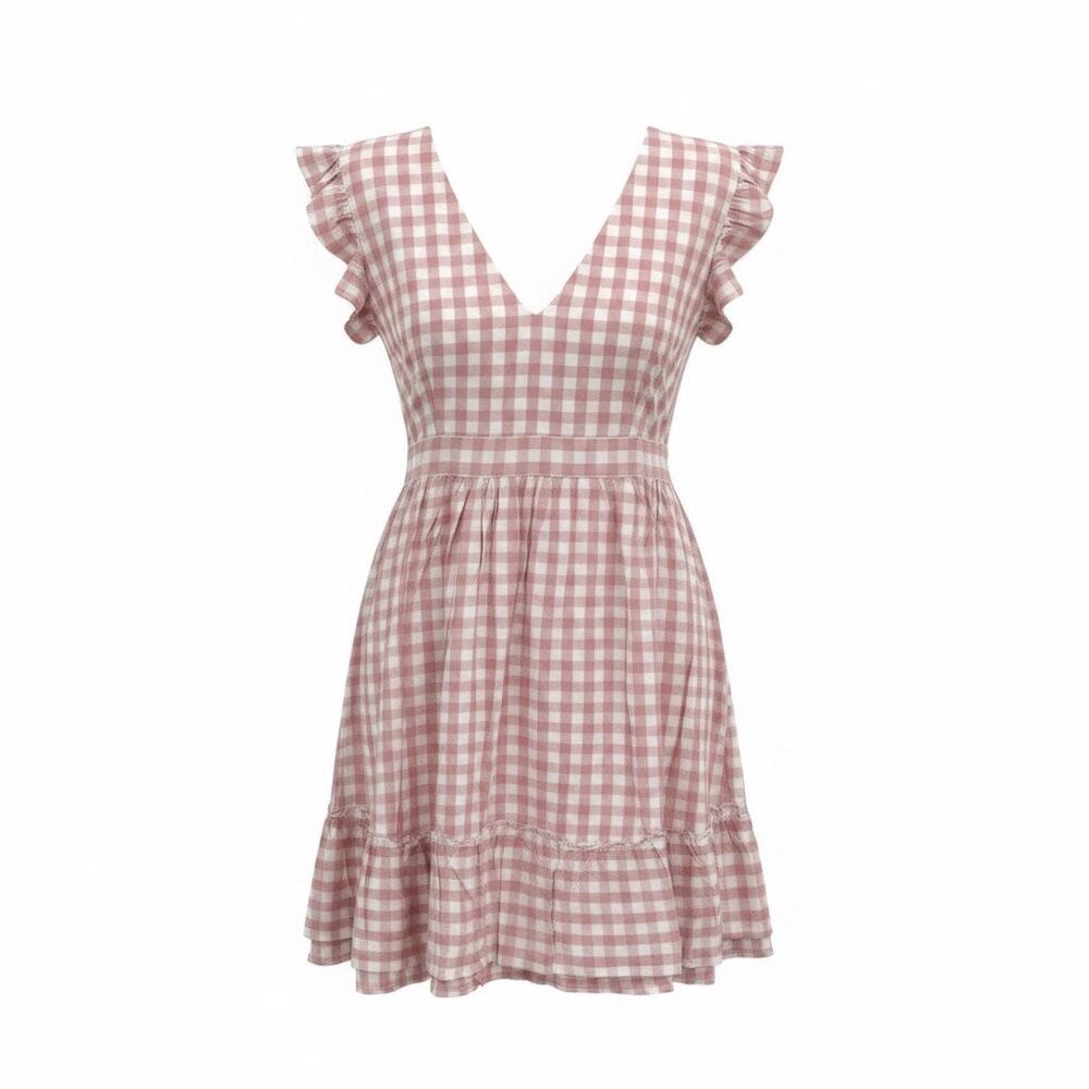 Jack By BB Dakota Mauve/Rose Gingham V-Neck Mini Dress Size 0-NWT MSRP $78